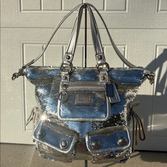 Coach Poppy silver Sequins Spotlight Handbag bag charm RARE Limited Edition Y2K